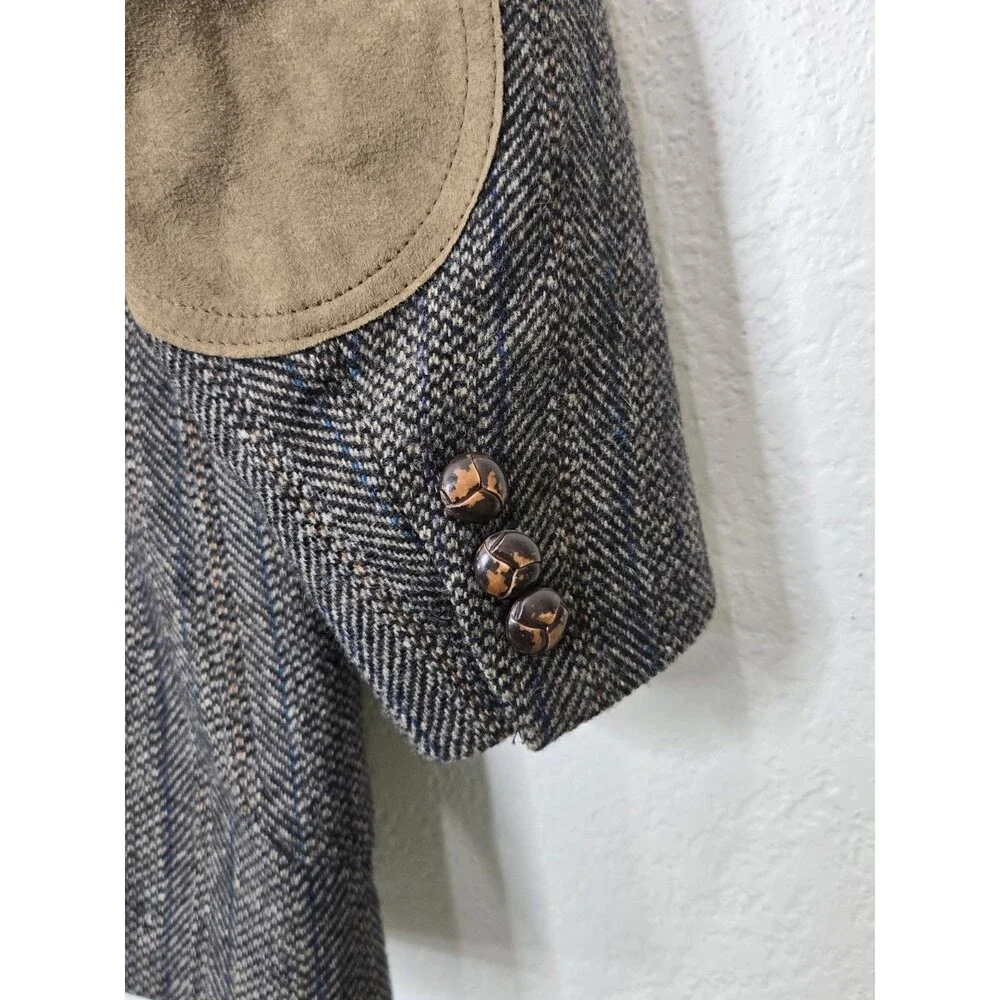 Pendleton Vintage Wool Western Jacket 42 Herringbone Suede Yoke Elbow Patches